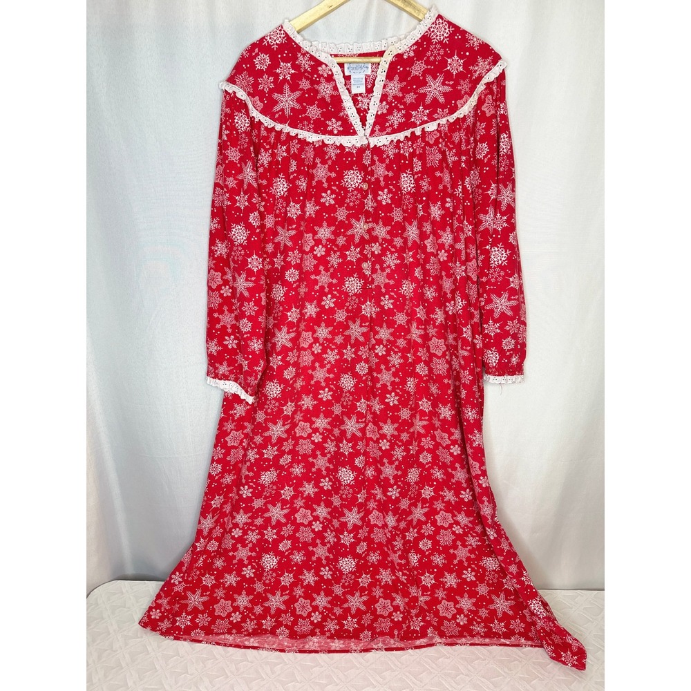 Lanz of Salzburg Snowflake Flannel Nightgown, 2XL Cabincore Winter Holiday
